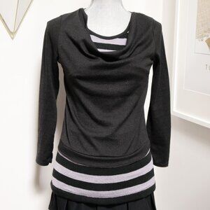 Black & Lilac Grey Striped Cowl Neck Sweater 🎵